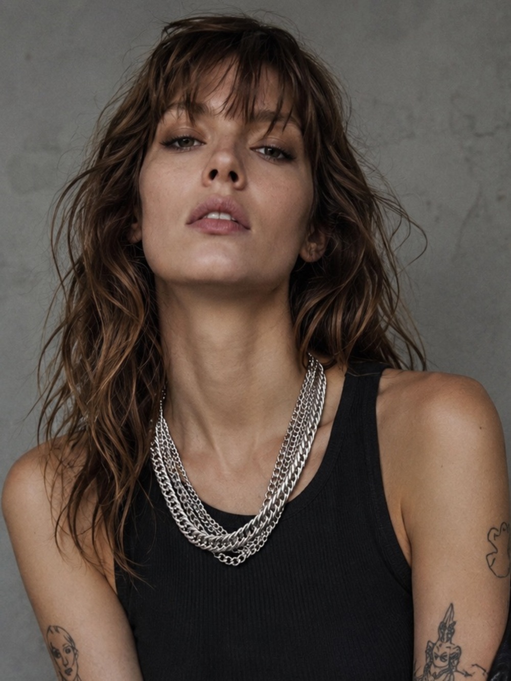 Vintage JJ Layered Silver Chain Necklace Edgy Statement Y2K Luxe
